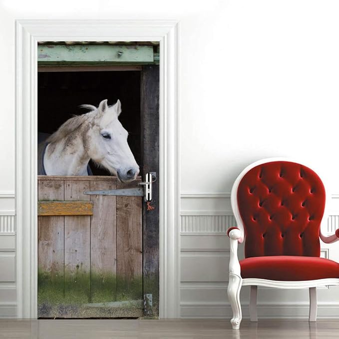 Horse 3D Door Stickers Murals - Peel & Stick - Waterproof & Washable - Matt Finish - Rustic Brown - Door & Wall - 33.9" x 78.7"-VerdiqueGarden