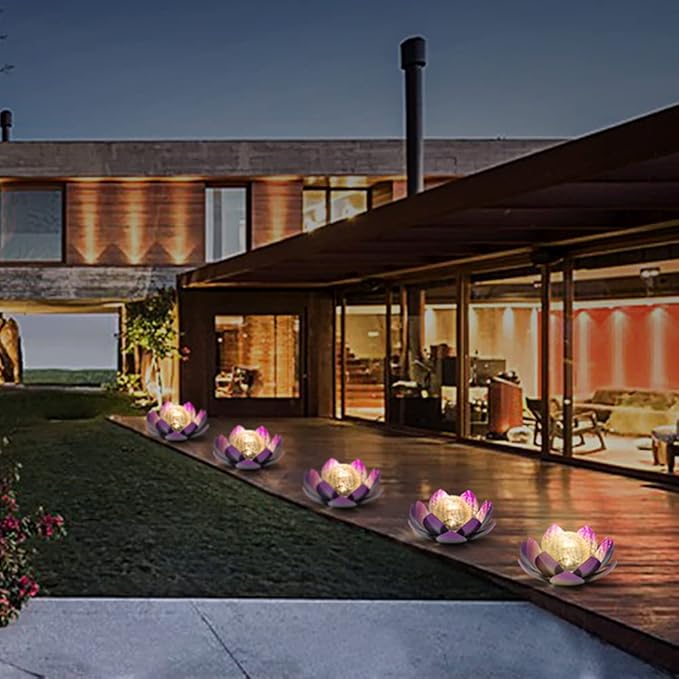 Huaxu Solar Lights Outdoor Decor Purple Lotus Waterproof LED Crackle Globe Glass Metal Flower Decorations for Garden Patio Yard Porch Pathway Ground Tabletop-VerdiqueGarden