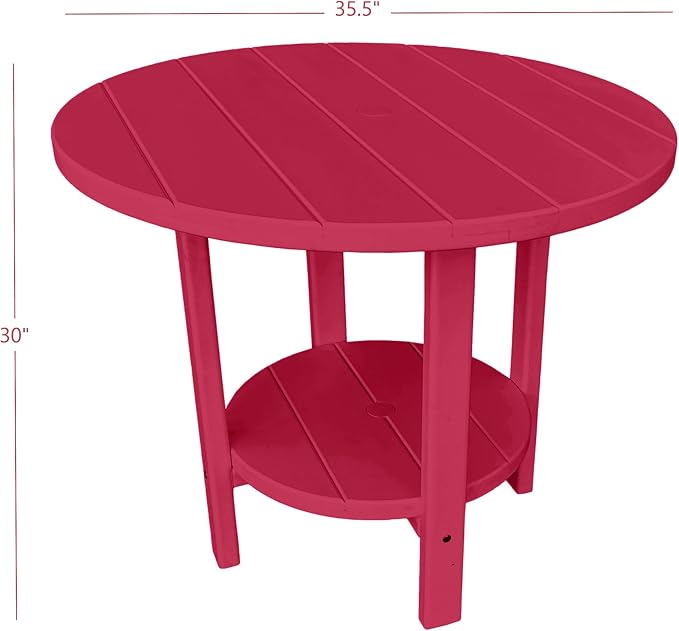 Phat Tommy Round Poly Resin Outdoor Patio Dining Table, All Weather Poly Patio Outdoor Furniture, Cranberry-VerdiqueGarden