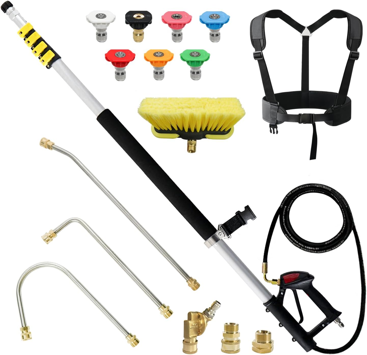 JANZ 24 FT Pressure Washer Telescoping Wand with Power Washer Extension Wands, Brush Head, Gutter Cleaner, 7 Spray Nozzle Tips, 2 Hose Adapters and Support Belt TW-004-VerdiqueGarden