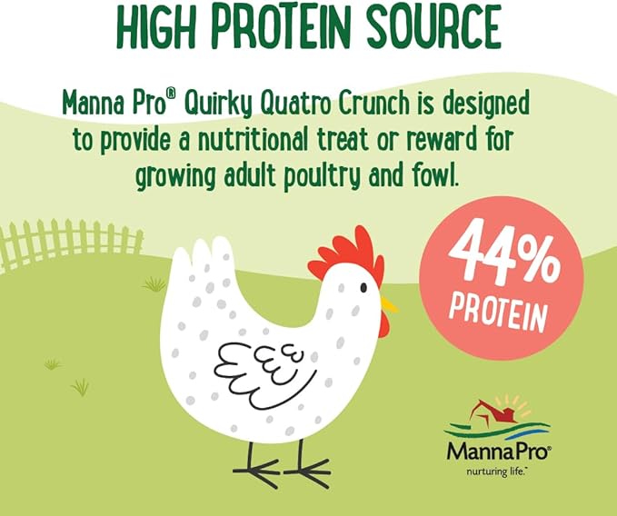 Manna Pro Farmhouse Favorites Quirky Quatro Crunch – 100% Natural Protein Treat for Mixed Flocks – Blend of Black Solider Fly Larvae, Mealworms, Beetles & Shrimp – 2lb-VerdiqueGarden