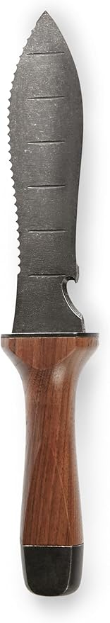 Hori Hori Garden Knife, Traditional Japanese Weeding Tool with ergonomic wooden handle. Large 7'inch blade with case. (Standard blade)-VerdiqueGarden