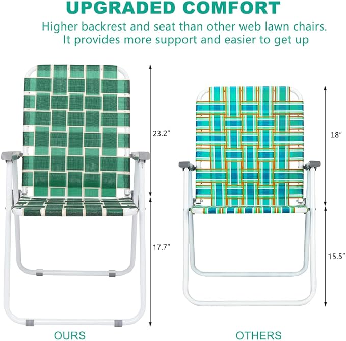 VINGLI Patio Lawn Webbed Folding Chairs Set of 2, Outdoor Beach Chair Portable Dining Chair for Outdoor Yard, Garden (Dark Green, Classic)-VerdiqueGarden