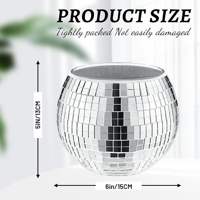 2 Pcs Disco Ball Vase, 5 x 6 Inch Mirrored Disco Ball Planters Perfect for Decorative Living Room, Bedroom, Dining Table, Wedding, Party, Birthday-VerdiqueGarden