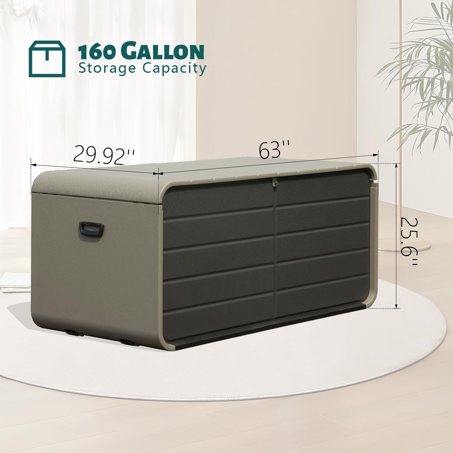 Domi 160 Gallon Outdoor Storage Box – Waterproof, UV-Resistant Deck Box with Lockable Lid for Patio Furniture, Garden Tools, Delivery Packages (Large Resin Storage Bin）-VerdiqueGarden