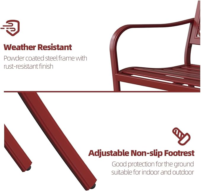 Grand patio 50" Outdoor Bench Garden Bench with Armrests Bench for Outdoors Lawn Yard Porch Red-VerdiqueGarden