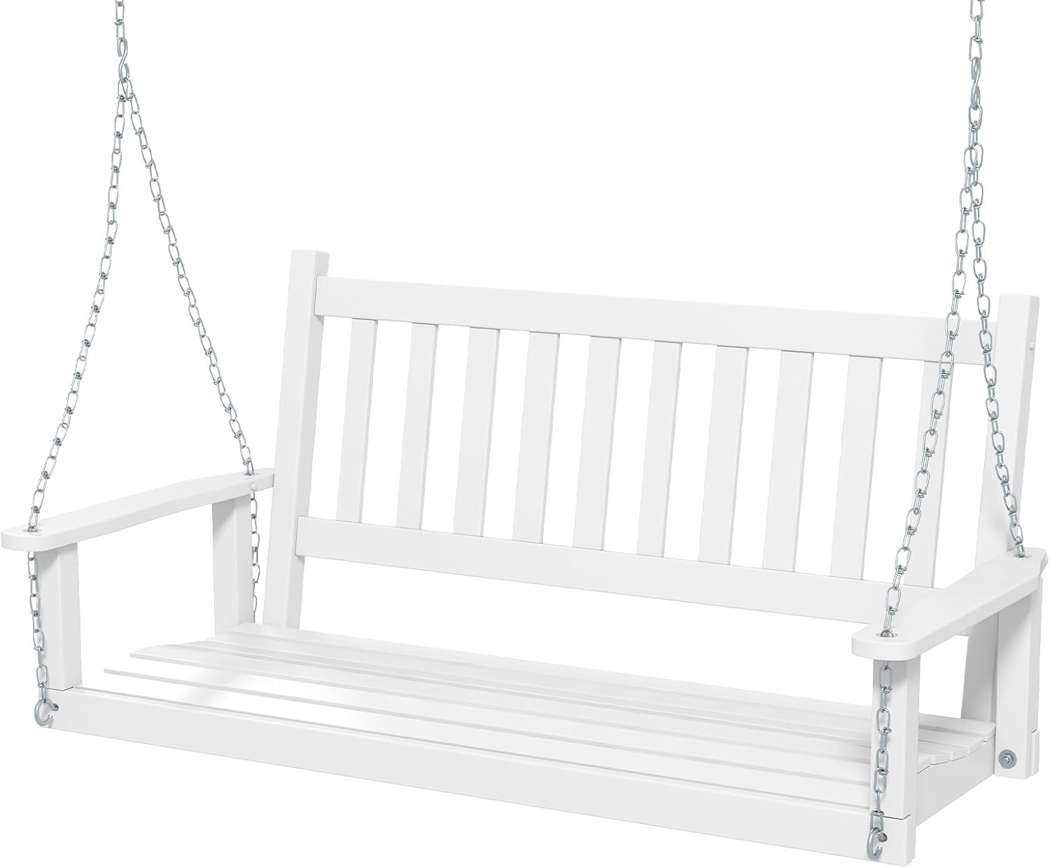 HAPPYGRILL Wooden Outdoor Porch Swing for 2, Patio Hanging Bench Chair with 500 LBS Weight Capacity, 5.6 FT Adjustable Upper Chains, Slatted Back, Swing Bench for Garden, Backyard-VerdiqueGarden
