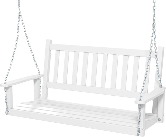 HAPPYGRILL Wooden Outdoor Porch Swing for 2, Patio Hanging Bench Chair with 500 LBS Weight Capacity, 5.6 FT Adjustable Upper Chains, Slatted Back, Swing Bench for Garden, Backyard-VerdiqueGarden