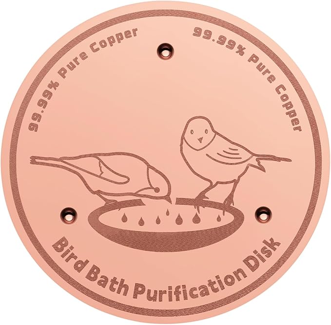 1-Pack 99.99% Pure Copper Bird Bath Purification Disk,Copper Disc with Stable Triple-Point Support,Fits All Outdoor Bird Baths(Round)-VerdiqueGarden