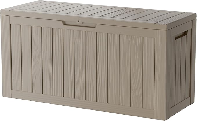 80 Gallon Lockable Resin Deck Box, Waterproof & UV-Resistant Outdoor Storage Box for Outdoor Cushion Storage, Garden Tools & Pool Accessories Storage, Gray-VerdiqueGarden
