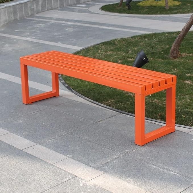 Weatherproof Metal Dining Bench, Outdoor Bench Backless Patio Bench 2-Person Farmhouse Bench Garden Bench for Kitchen, Living Room, Entryway(Orange,59in)-VerdiqueGarden