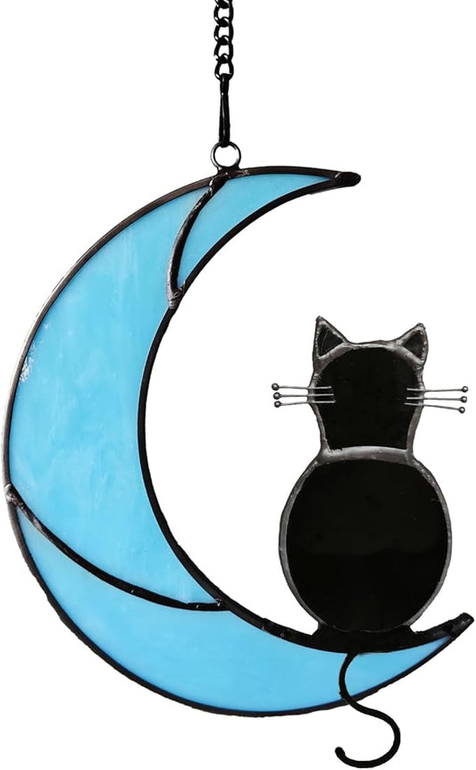 Black Cat Stained Glass Suncatcher,Cat Memorial Gifts for Loss of Cat,Cat Mom Gifts,Cat Sympathy Gifts for Cat Lovers,Window Hanging Ornament-VerdiqueGarden