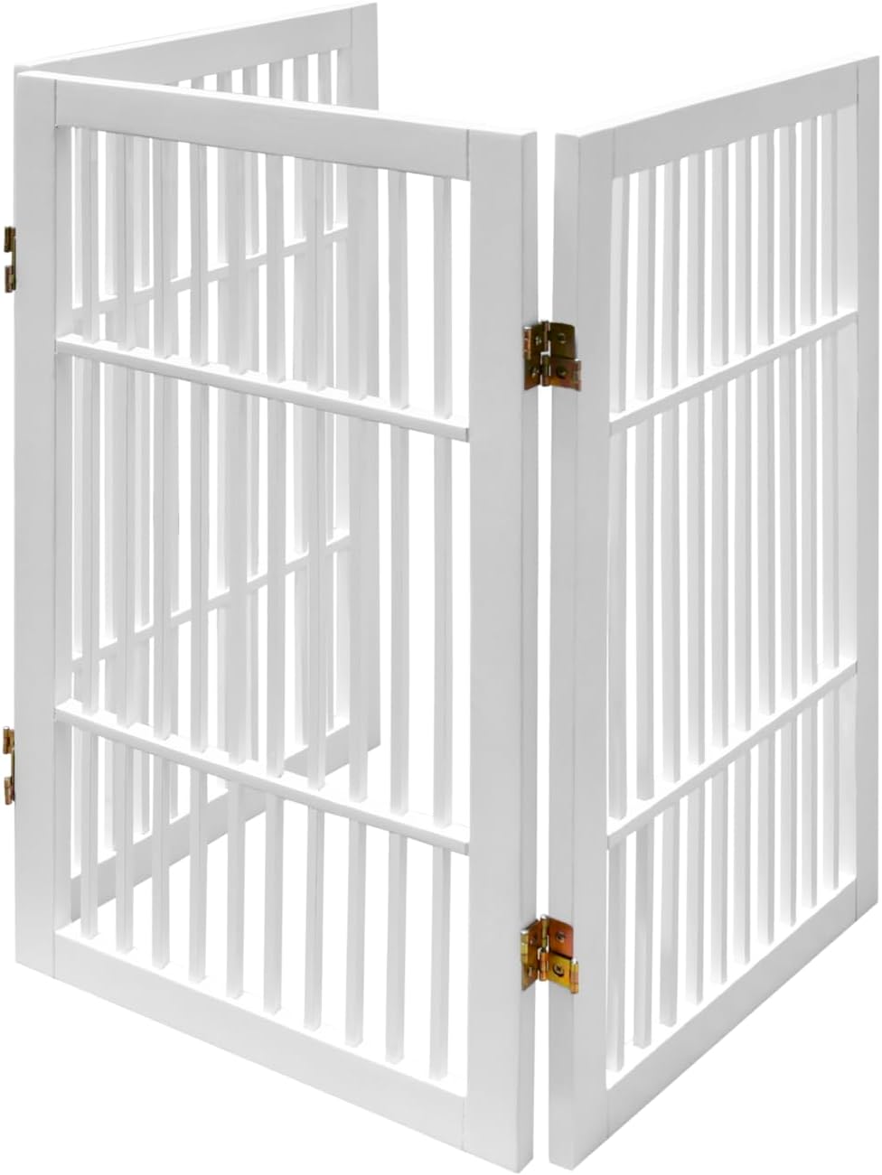 Pet Dog Gate Strong and Durable Freestanding Folding Acacia Hardwood Portable Wooden Fence Indoors or Outdoors by Urnporium (White Pet Gate, 3 Panel 30" Tall)-VerdiqueGarden