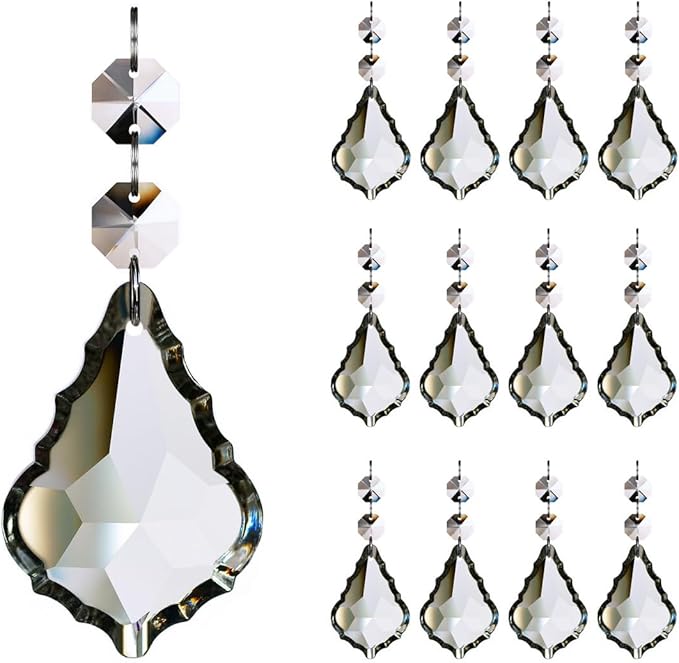 12pcs Crystal Chandelier Maple Leaf Prism Pendant Parts, 76mm Hanging Crystals Beads for Chandelier Wedding Decoration Clear-VerdiqueGarden