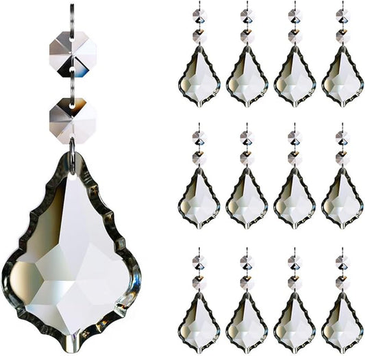 12pcs Crystal Chandelier Maple Leaf Prism Pendant Parts, 76mm Hanging Crystals Beads for Chandelier Wedding Decoration Clear-VerdiqueGarden
