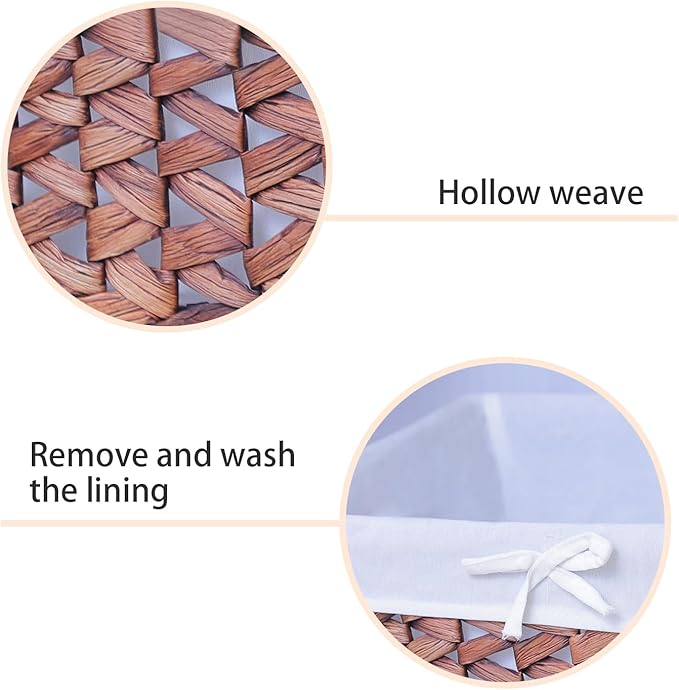 Rectangular Woven Seagrass Storage Bins with Handle,Kingwillow. (water hyacinth, Small)-VerdiqueGarden