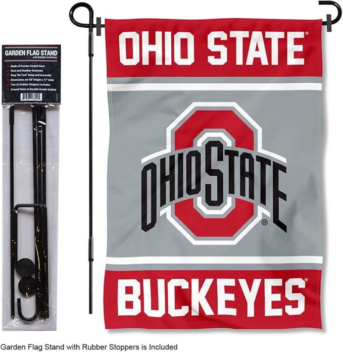 College Flags & Banners Co. Ohio State Buckeyes Garden Flag with Stand Holder-VerdiqueGarden