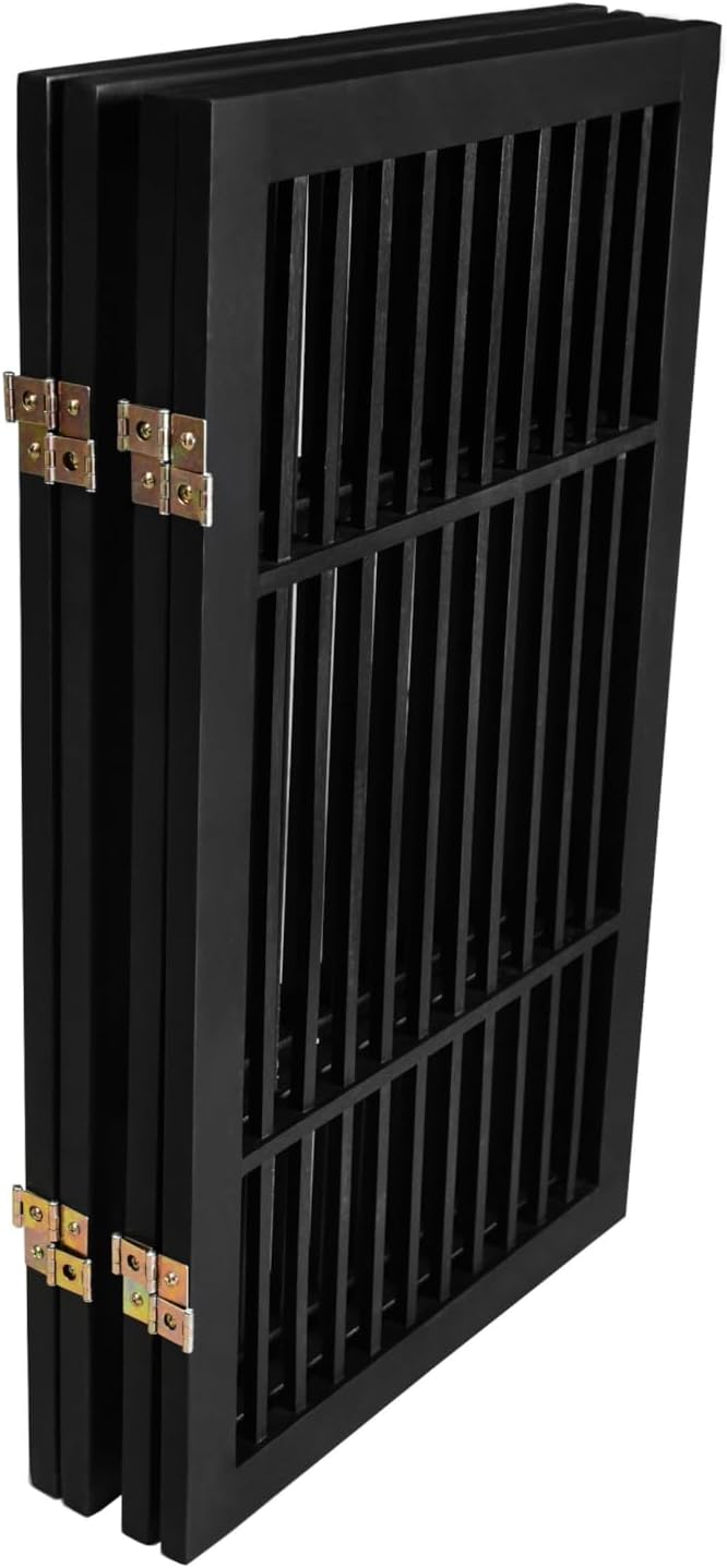 Pet Dog Gate Strong and Durable Freestanding Folding Acacia Hardwood Portable Wooden Fence Indoors or Outdoors by Urnporium (Black Pet Gate, 4 Panel 30" Tall)-VerdiqueGarden