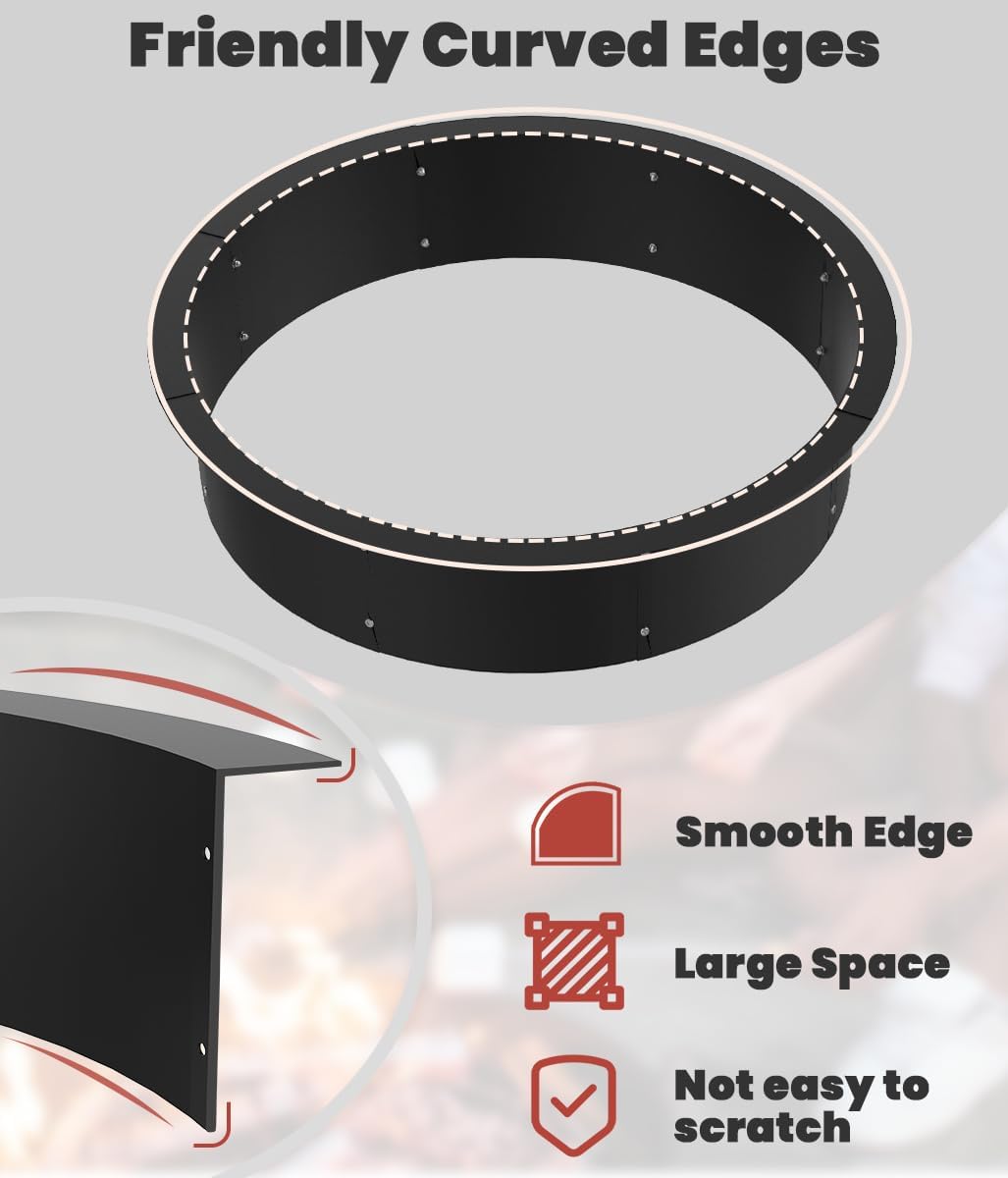 36 Inch Inner Round Fire Pit Ring Insert for Outside Wood Burning, 40 Inch Outer 36 Inch Inner DIY Outdoor Fire Pit Liner Ring for Garden, Patio, Backyard or Camping, 1.5mm Thick Metal Steel-VerdiqueGarden