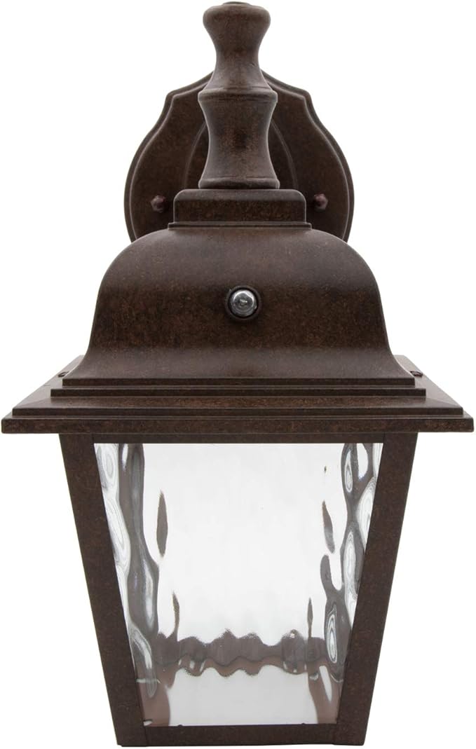Maxxima LED Porch Lantern Outdoor Wall Light Fixture - Aged Bronze, Clear Water Glass, Photocell Sensor, 875 Lumens, 3000K Warm White, Dusk to Dawn Light Sensor, Exterior Decorative Light-VerdiqueGarden