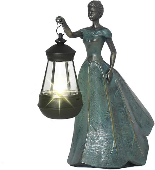 Fairy Garden Statue Solar Garden Decor Resin Statue with Lights for Yard Lawn Decorations Outdoor Patio Gardening Gifts for Women 5.5 * 9.5 * 11.5 Inch-VerdiqueGarden