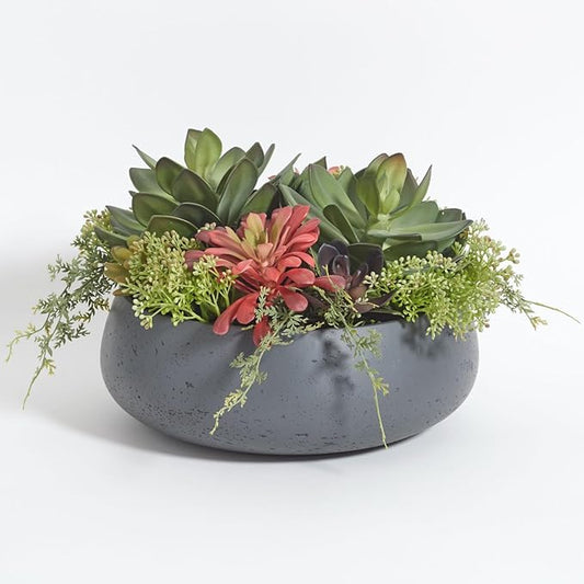 Faux Succulent Arrangement, Premium Artificial Indoor Plant Enhances Interior Design, Display on Any Surface in Your Home Adding an Inviting Touch of Nature, Grey Planter Pot Included-VerdiqueGarden