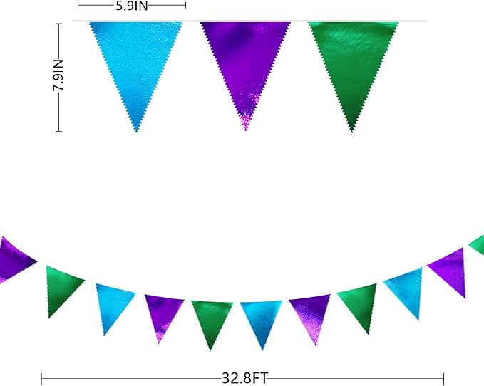 Blue Green Purple Party Decorations Metallic Fabric Triangle Pennant Banner Flag Bunting for Men Boys Video Game Theme Birthday Graduations Retirement Wedding Bachelor Baby Shower Party Supplies-VerdiqueGarden