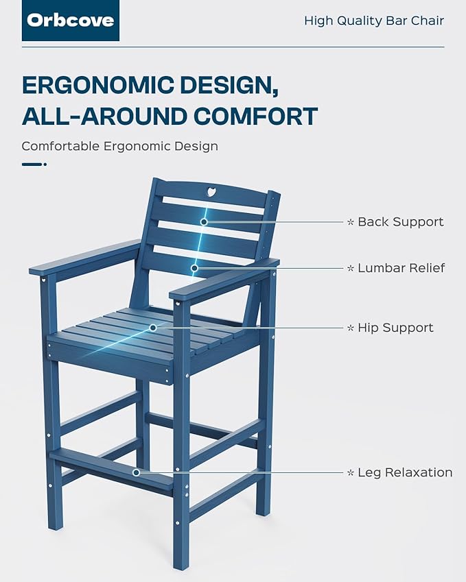 3-Piece Bar Height Patio Table and Chairs Set, HDPE Wood Grain Outdoor Bar Table and Chairs with Heart Cutout Design, Weather-Resistant Bar Height Furniture for Deck, Porch, Pool (Navy Blue)-VerdiqueGarden