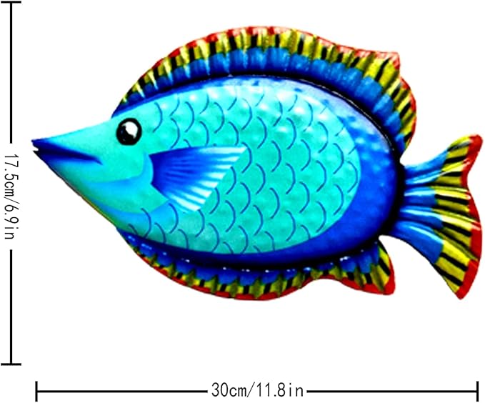 HHgrowe 11.8 Inches Hand-Painted Metal Fish Art Wall Decor Coastal Ocean Sea Hanging Decorations Garden Pool Decor Set of 4 Colorful Outdoor or Indoor Wall Sculptures …-VerdiqueGarden