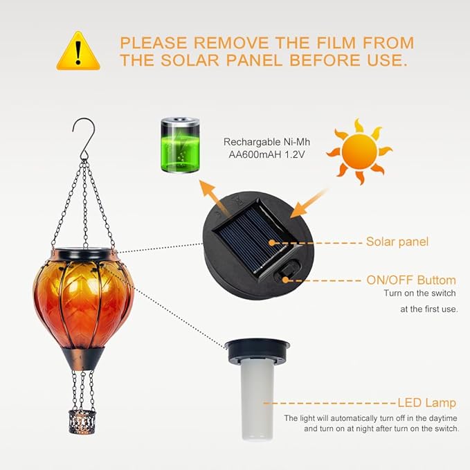 Starsoul Orange Solar Hot Air Balloon Lantern Glass Hot Air Balloon Solar Lantern with Flickering Flame Light Outdoor Solar Hanging Lights Waterproof for Garden Yard Patio-VerdiqueGarden