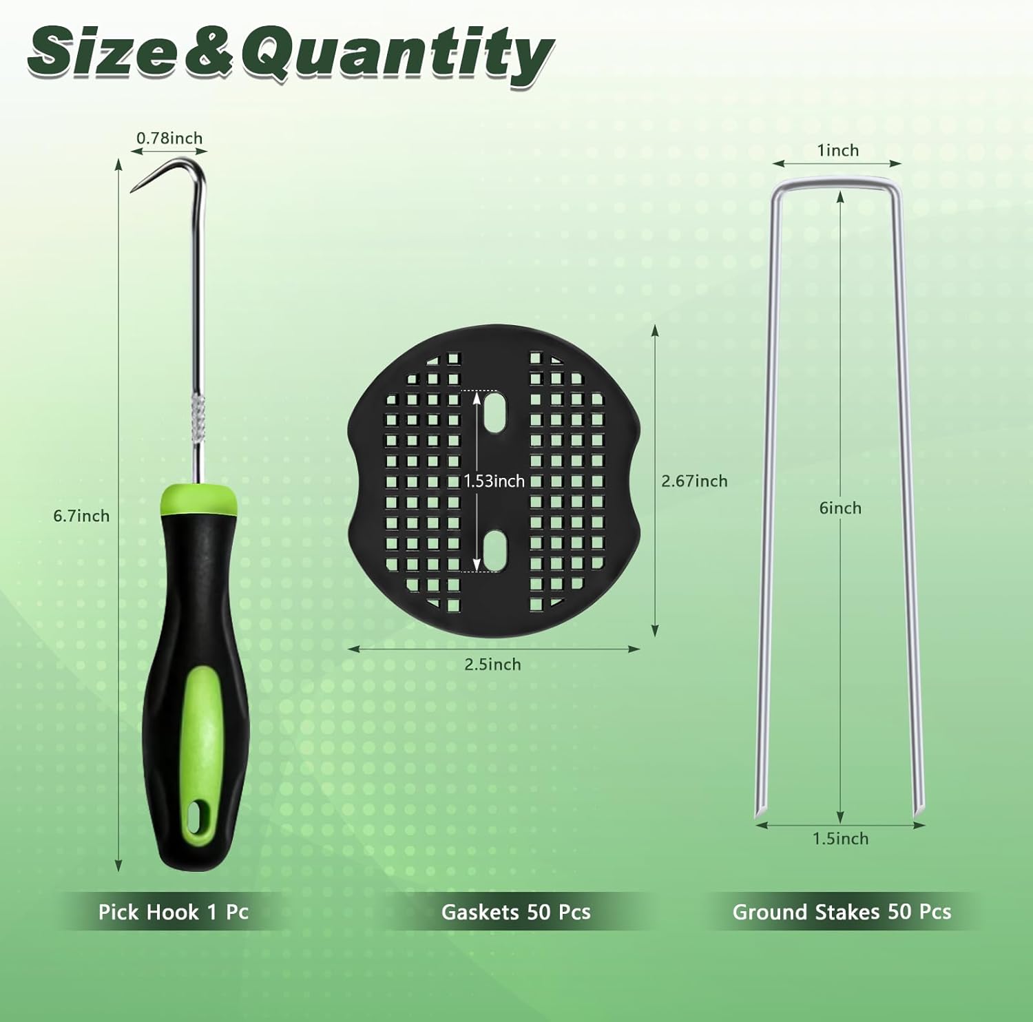 FEED GARDEN 6 Inch 50 Pcs Galvanized Landscape Staples 50 Pcs Gaskets Pick Hook Garden Stakes 11 Gauge Anti-Rust Landscaping Fabric SOD Pins U Shaped Yard Turf Stakes for Weed Barrier Fabric-VerdiqueGarden