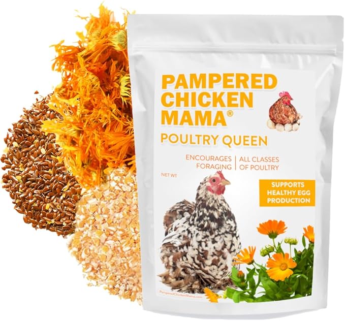 Pampered Chicken Mama Non-GMO Mealworm, Corn, Flax, & Herb Treat (10 Pounds) for Backyard Chickens, Healthy Layer Feed & Supplies for Pet Chickens Poultry Queen Treat for Hens-VerdiqueGarden