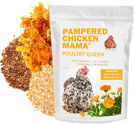 Pampered Chicken Mama Non-GMO Mealworm, Corn, Flax, & Herb Treat (10 Pounds) for Backyard Chickens, Healthy Layer Feed & Supplies for Pet Chickens Poultry Queen Treat for Hens-VerdiqueGarden