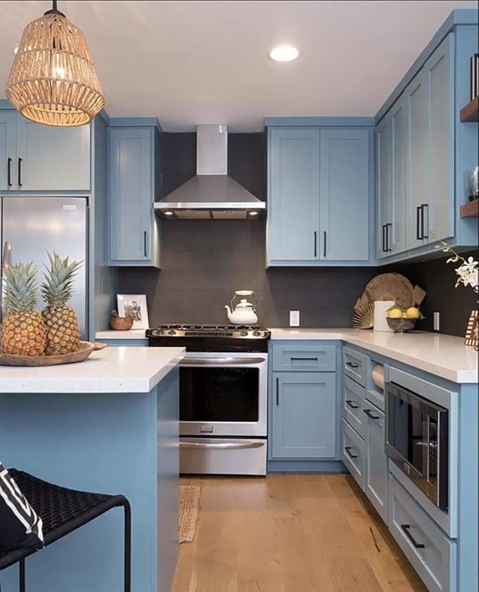 Dimoon 118''x17.7'' Blue Peel and Stick Wallpaper Contact Paper Modern Self Adhesive Wall Paper Removable Renter Friendly Textured Solid Color Shelf Cabinet Vinyl Roll (118''x17.7'',Light Grey Blue)-VerdiqueGarden