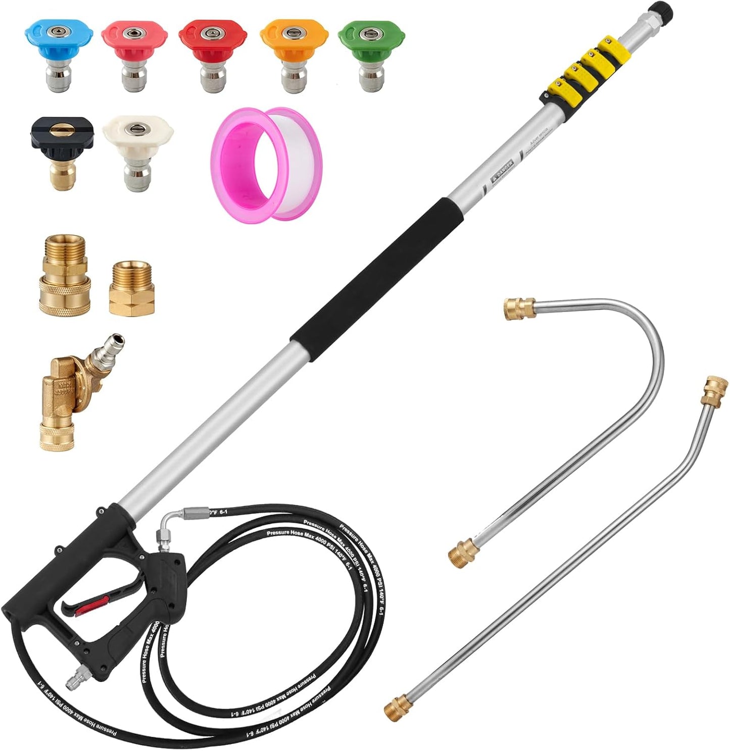 22 FT Telescoping Pressure Washer Wand with Power Washer Extension Wand, Gutter Cleaner Attachment, 5 Spray Nozzle Tips and 2 Hose Inlet Adapters-VerdiqueGarden