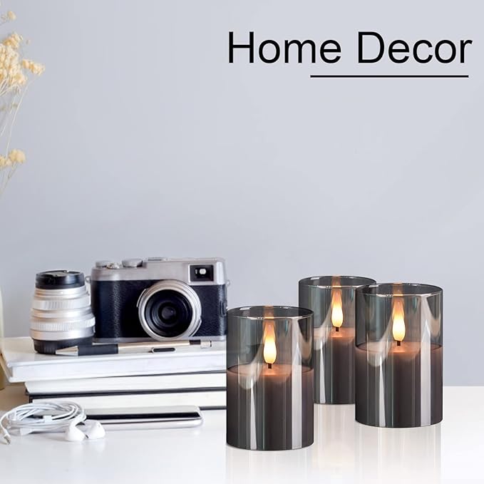 6Pack Glass Flickering Flameless Candles with Remote, 2"X3" Real Wax Votive Candles Battery Operated, Small Electric LED Candles for Wedding Home Decor, w/4 Timers+2 Lighting Modes [Gray]-VerdiqueGarden
