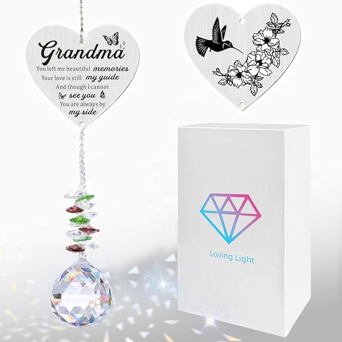 Memorial Gifts for Loss of Grandma, Sympathy Gifts for Loss of Grandma, Grandma in Heaven Memorial Crystal Suncatcher for Window Home Decor (Grandma)-VerdiqueGarden