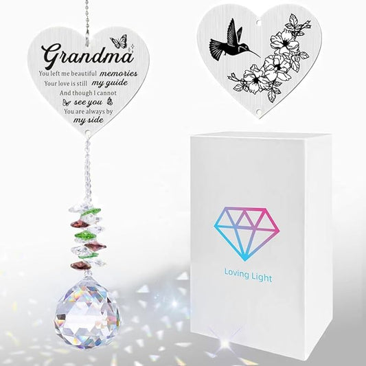 Memorial Gifts for Loss of Grandma, Sympathy Gifts for Loss of Grandma, Grandma in Heaven Memorial Crystal Suncatcher for Window Home Decor (Grandma)-VerdiqueGarden