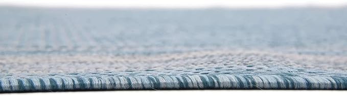 Unique Loom Outdoor Border Collection Area Rug - Soft Border (5' 1" x 8' Rectangle, Aquamarine/ Ivory)-VerdiqueGarden