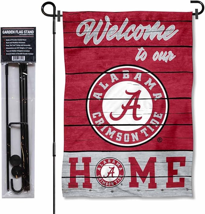 College Flags & Banners Co. Alabama Crimson Tide Welcome to Our Home Garden Flag with Stand Holder-VerdiqueGarden