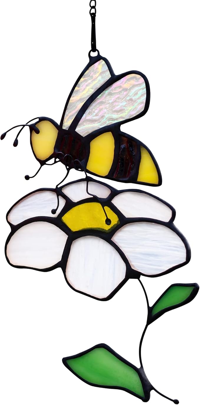 Bee Suncatcher Flower Stained Glass Window Hangings, Bee Decor Party Birthday Bee Gifts for Women,Bee Lovers, Housewarming Gifts.-VerdiqueGarden
