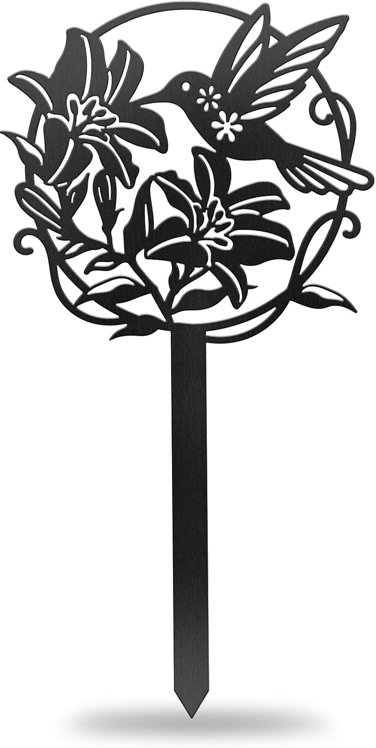 CUTHOLLOW Metal Plant Marker Stake Hummingbird and Flower for Outdoor Indoor, Waterproof 11.8 inch Cute Garden Plant Labels Sign Tag for Vegetables, Farmhouse Greenhouse Decor - Funny Gardening Gifts-VerdiqueGarden