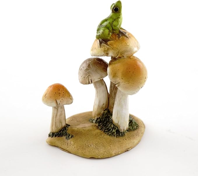 Top Collection Miniature Fairy Garden and Terrarium Statue, Frog on Mushrooms-VerdiqueGarden