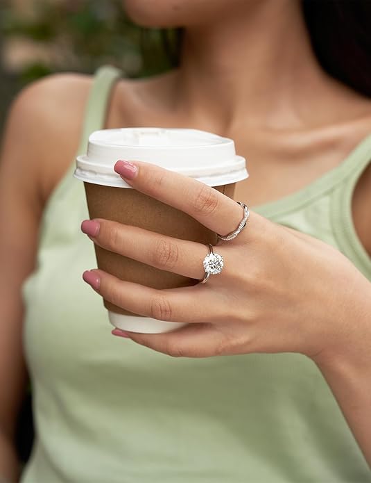 IMOLOVE Solitaire Moissanite Engagement Ring, 1CT D Color VVS1 Clarity, 925 Sterling Silver with 18K White Gold Plated, Ideal Gift for Women