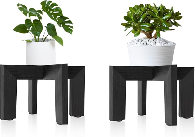 HPC DECOR 2 Pack Wood Plant Stand-Mid Century Modern Planter Stands-Wooden Flower Pot Stands Riser,Low Short Plant Stands Indoor-Modern Minimalist Wooden Stool for Plant Pot Holder, Fit 5-15 Inch Pot.-VerdiqueGarden