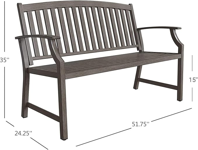 Grand patio Outdoor Bench Garden Bench with Metal Armrests and Seat, Bench with Aluminum Back for Outdoors Lawn Yard Porch, Savannah Gray-VerdiqueGarden