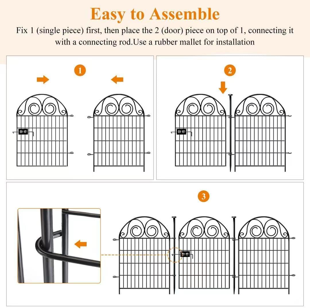 Tall Garden Animal Barrier Fencing with Gate, 32 in(H)×27 in(L) 16 Panels Dog Digging Fence Barrier, Black Metal Temporary Fence, Reusable Defense Fences for Outdoor Yard. Total 35 Ft│Patented-VerdiqueGarden