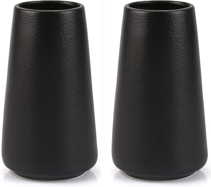 Simple Vase for Flowers Plants, Matte Vases for Modern Table Shelf Home Decor Wedding Boho Decor, 6" H Frosted Elegant Ceramic Vase for Pampas Grass Fluffy Stem Bouquet Lavender Flowers (Black, 2)-VerdiqueGarden