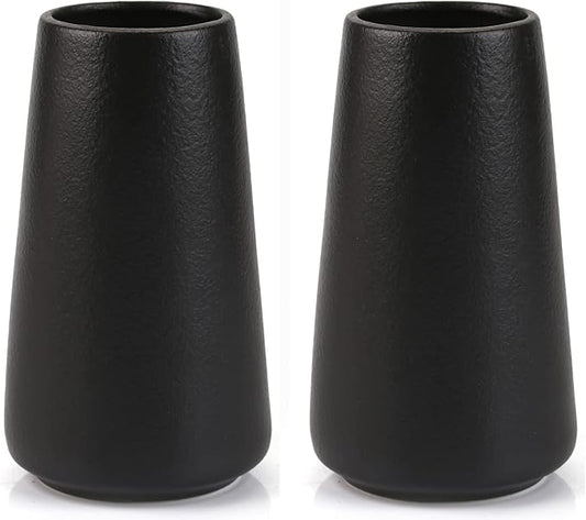 Simple Vase for Flowers Plants, Matte Vases for Modern Table Shelf Home Decor Wedding Boho Decor, 6" H Frosted Elegant Ceramic Vase for Pampas Grass Fluffy Stem Bouquet Lavender Flowers (Black, 2)-VerdiqueGarden
