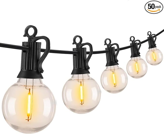 Brightown Outdoor String Lights - 100 FT Patio Lights with 50 LED G40 Globe Plastic Bulbs, All Weatherproof Connectable Commercial Hanging Light for Outside Backyard Porch Cafe-VerdiqueGarden